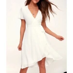 LULUS Womens Chiffon Rise To The Occasion Midi Wrap Dress White Sz XS Goddess